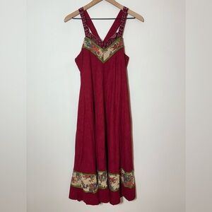 Young Edwardian Vintage 70s Dress Size 9 Burgundy Prairie Peasant Floral